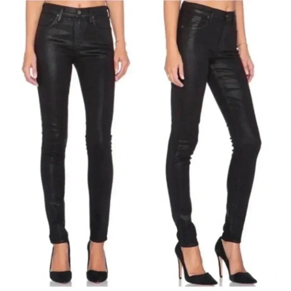 AGOLDE Sophie High Rise Coated Shiny Skinny Black Jeans Sz 27